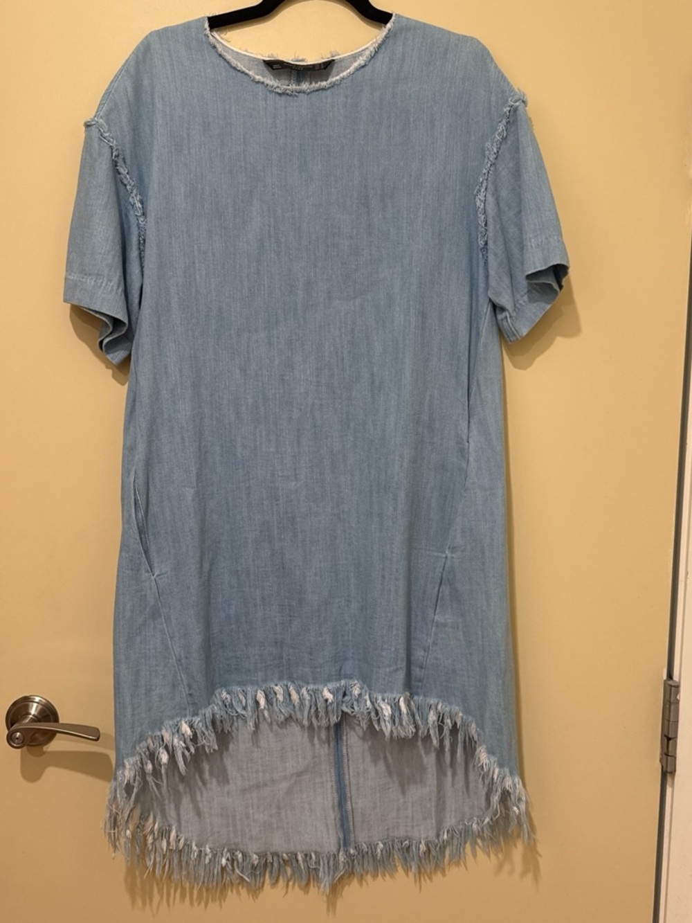Zara Light Blue Denim Fringe Top